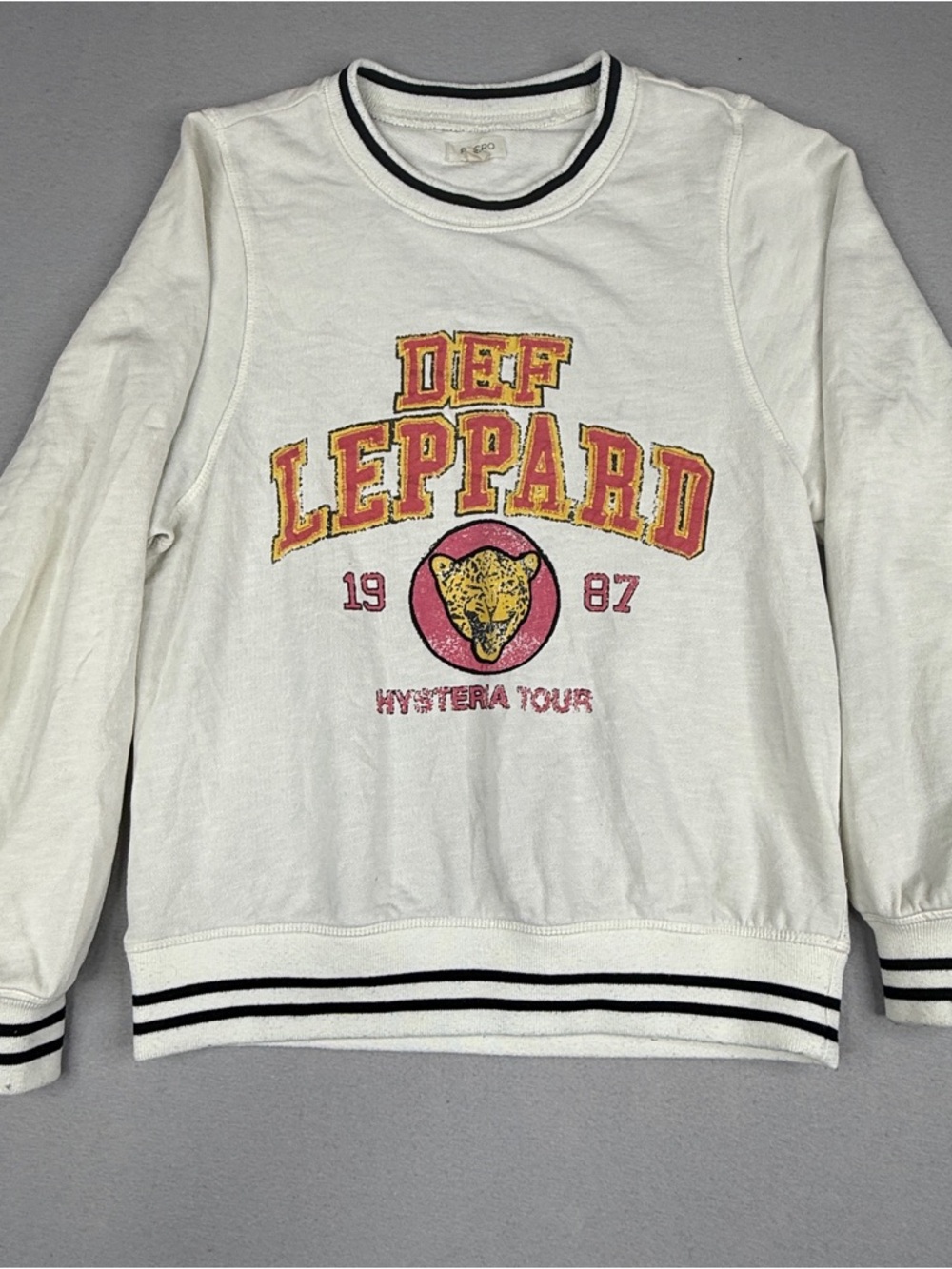 Pilcro Anthropologie Def Leppard Hysteria 1987 Varsity Sweatshirt XXS Cream